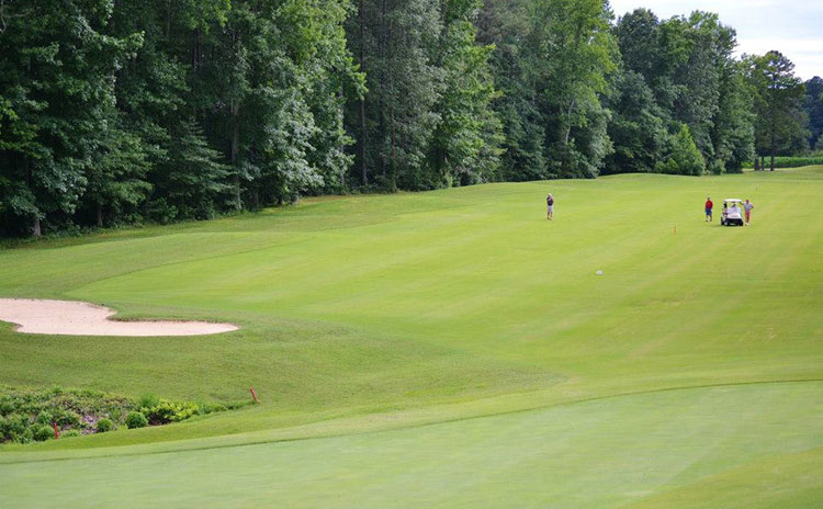 party walking down the fairway